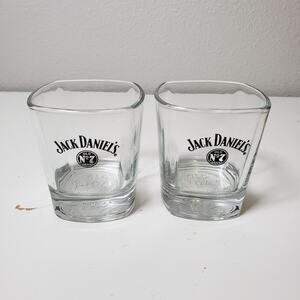Jack Daniels Old No.7 Square Shot Glasses Clear‎ Glass Set Of 2 Whiskey Bar